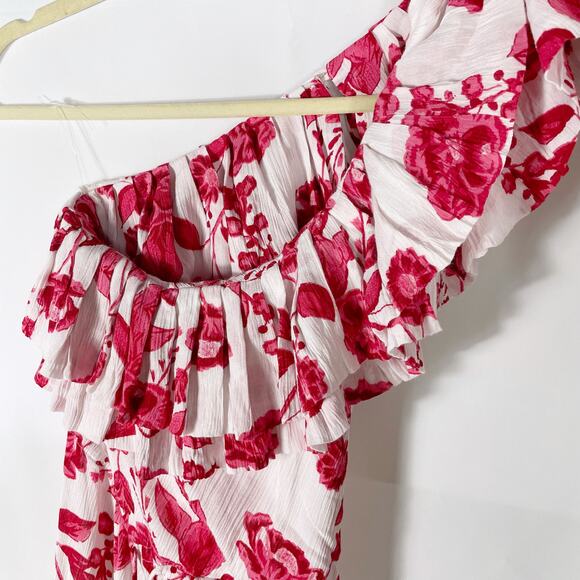 Lovers & Friends Amity Floral Maxi Dress‎ Ruffle One Shoulder White Red Sz XS - Picture 3 of 9